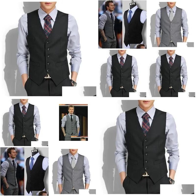 Men`S Vests Mens Vests Slim Fit Suit Vest Casual Man Black Gray Formal Businss Arrival Male Waistcoat Drop Delivery Apparel Men`S Clot Dh06Y