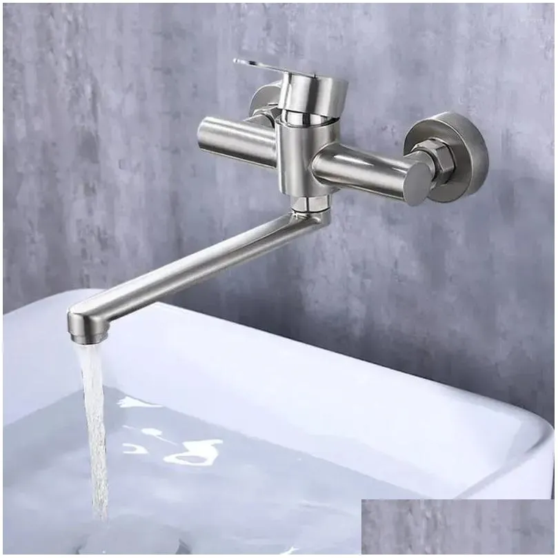 kitchen faucets 360° wall rotation faucet stainless steel mounted single hand mixer