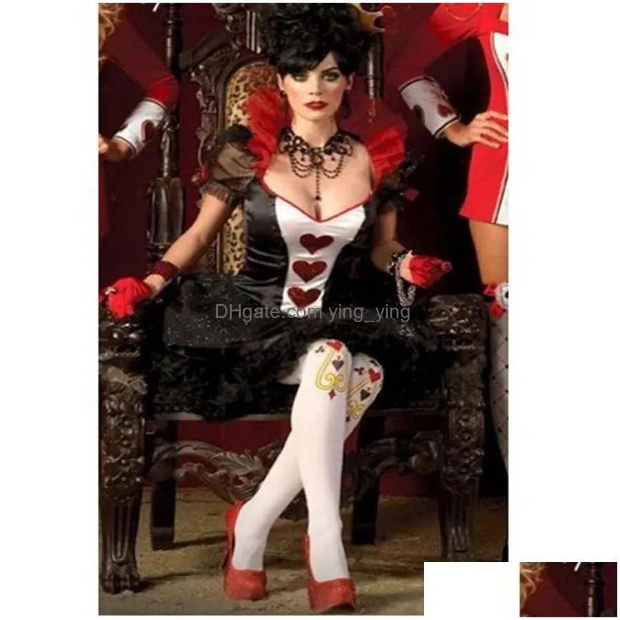 halloween carnival costume sexy queen cosplay women fancy dress with heart pattern sexy dress stage wear outfit275d