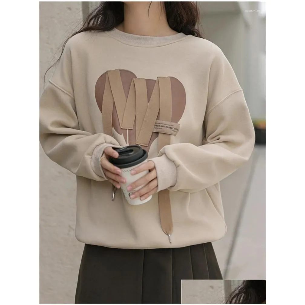 women`s hoodies love ribbon printed round neck sweatshirts casual streetwear spring autumn all-match fashion female pullover tops