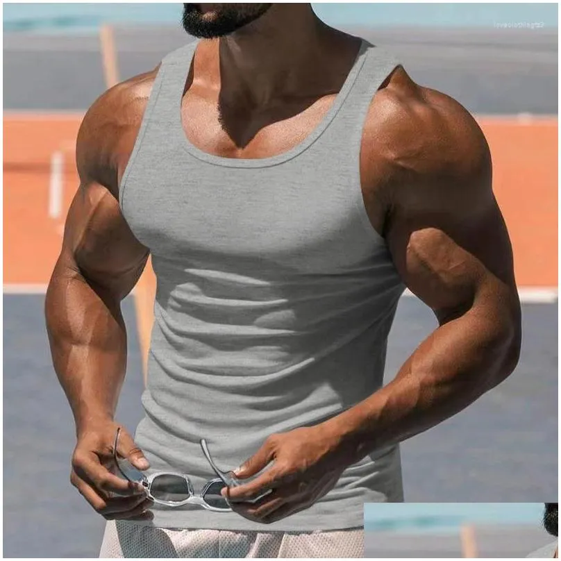 Men`S Tank Tops Mens Tank Tops Men Summer White Muscle Vests Cotton Underwear Sleeveless Top Solid Vest O-Neck Gymclothing Bodybuildi Dhaa5