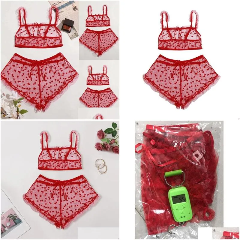 Women`S Sleepwear Womens Sleepwear Embroidery Lingerie Pajamas Lace Y Underwear Fashion Red Bodysuit Push Upwomens Drop Delivery Appa Otyto