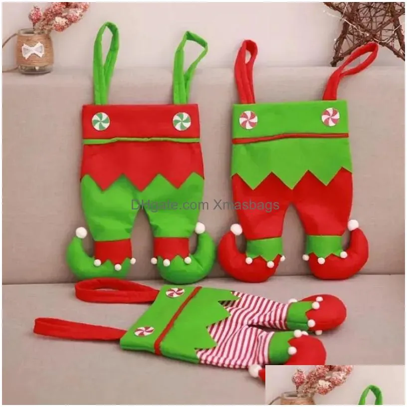 elf pants stocking christmas decorations ornament xmas fabric candy bag festival party accessory gifts 6 colors