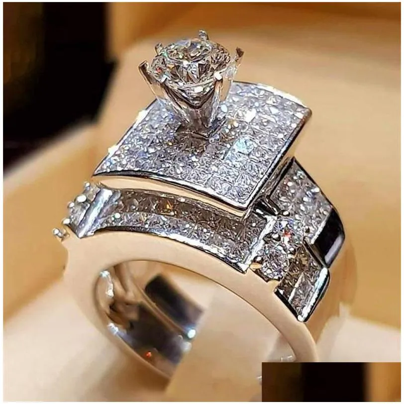 Wedding Rings Luxury Female Big Ring Set Fashion 925 Sier Love Bridal Promise Engagement Vintage Diamond Rings For Women 11U2 Drop De Dhqpt