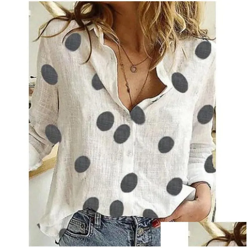 Women`S Blouses & Shirts Womens Blouses Shirts Women Fashion Lady Button Up Woman Tops Autumn White Cotton Linen Blouse Casa Long Sle Dh4P0