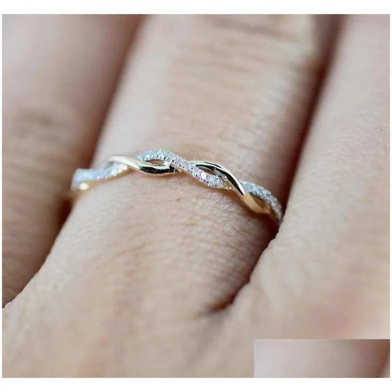 Band Rings Wedding Rings Jewelry New Style Round Diamond Band For Women Thin Rose Gold Color Twist Rope Stacking In Stainless Steel 2 Dhjpm