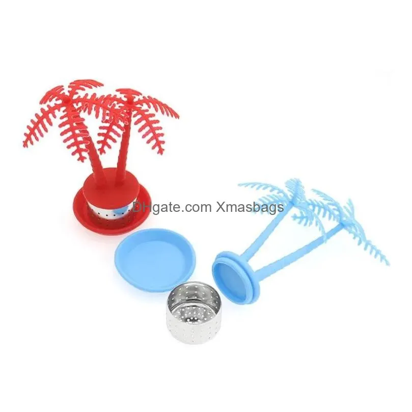 silicone tea strainer coconut tree leaf tea infuser filter teapot for loose filter tools kitchen tool gifts dhs 