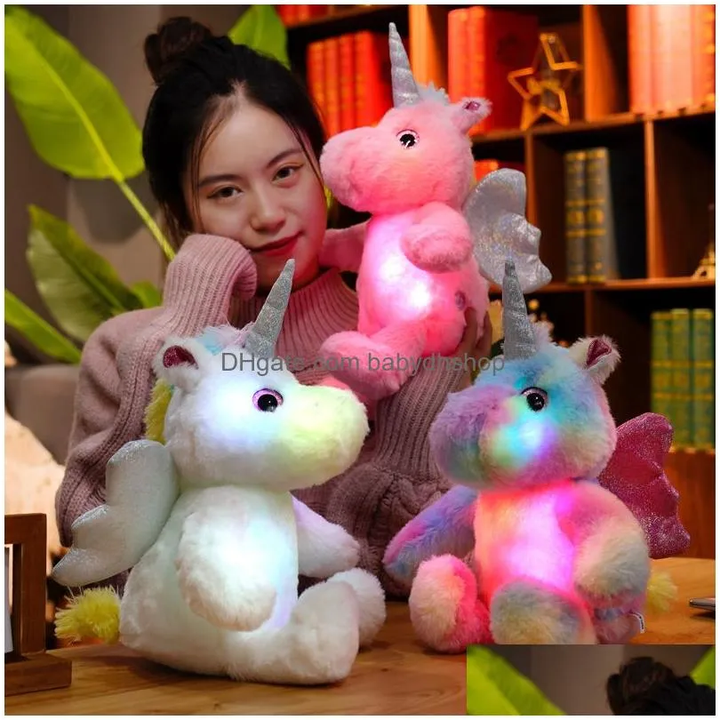 30cm unicorn plush dolls cute glowing small elephant plush children accompany doll color lamps cute elephant cloth doll birthday gift