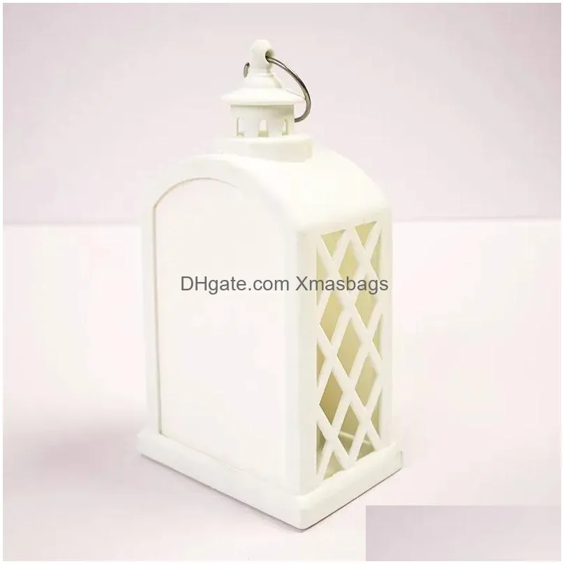 sublimation christmas led lanterns fireplace lamp handheld light double sided for home and outdoor decorations 