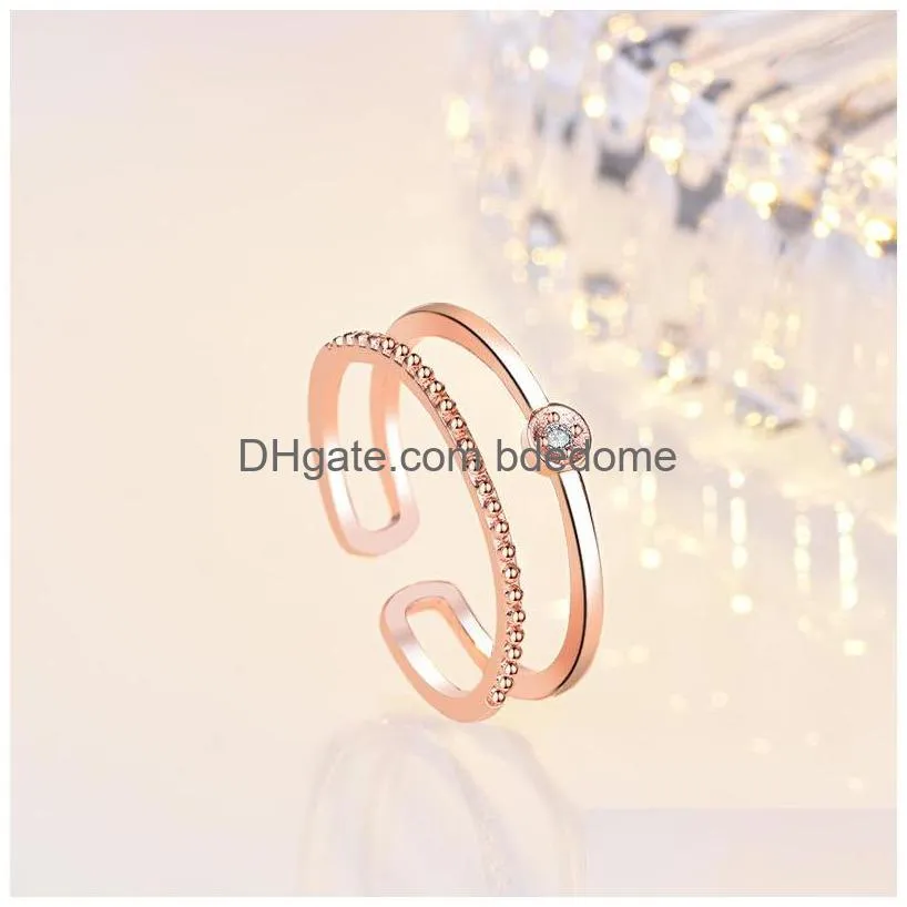 Band Rings Fashion Simplicity 18K Rose Gold Plating Ring Female Jewellery Lovers Rings Ornaments Birthday Personality Double-Deck Ope Dhikk