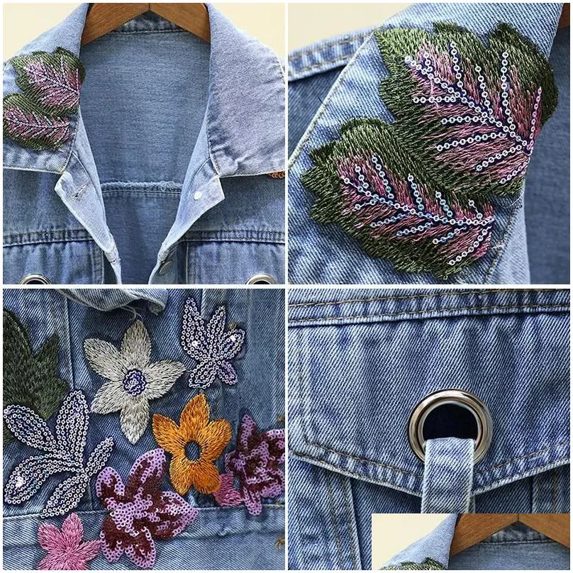 Women`S Jackets Womens Jackets Spring Denim Jacket Women Fashion Flowers Embroidery Sequins Short Jeans Vintage Loose Streetwear Drop Dh8Oj