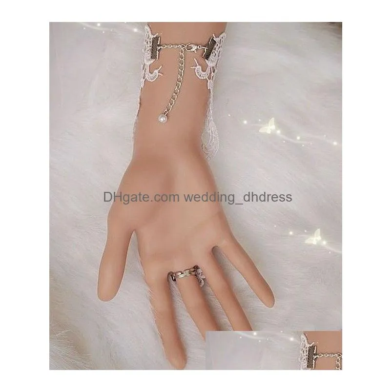  design lace pearl whiteblack wedding gloves bridal gloves bow fingerless wrist length glove wedding accessories9335833