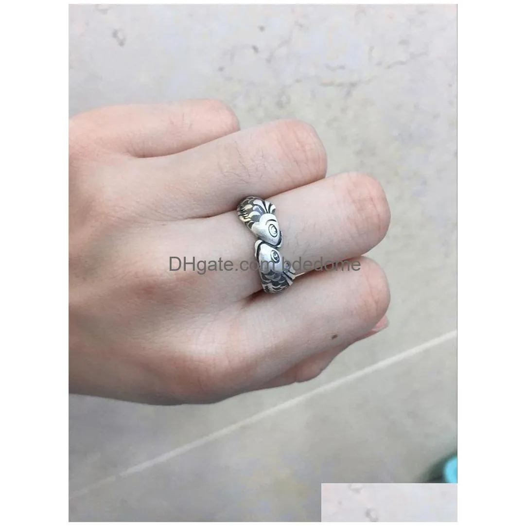 Band Rings New Retro 925 Sterling Sier Jewelry Thai Fashion Small Goldfish Pisces Fish Kiss Animal Elegant Opening Sr273 469 Drop Del Dhbuq