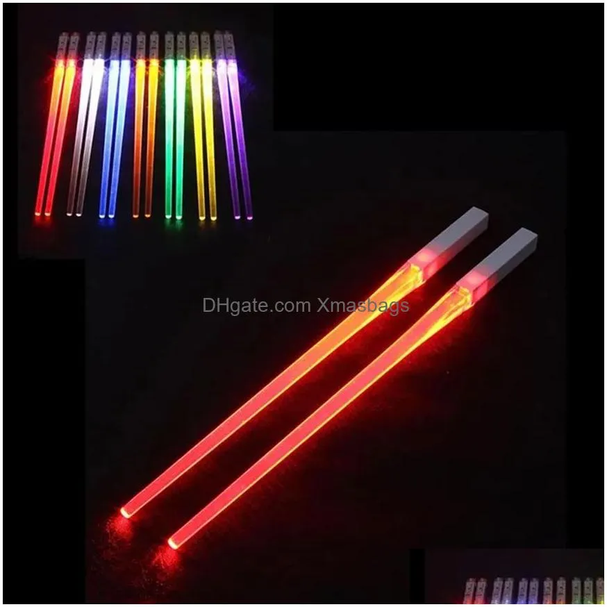 creative 2pcs/pal led chopsticks light up durable lightweight kitchen dinning room party portable food safe tableware