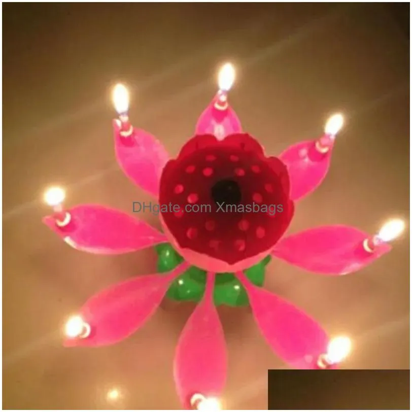 birthday cake music candles rotating lotus flower christmas festival decorative music wedding party decorat