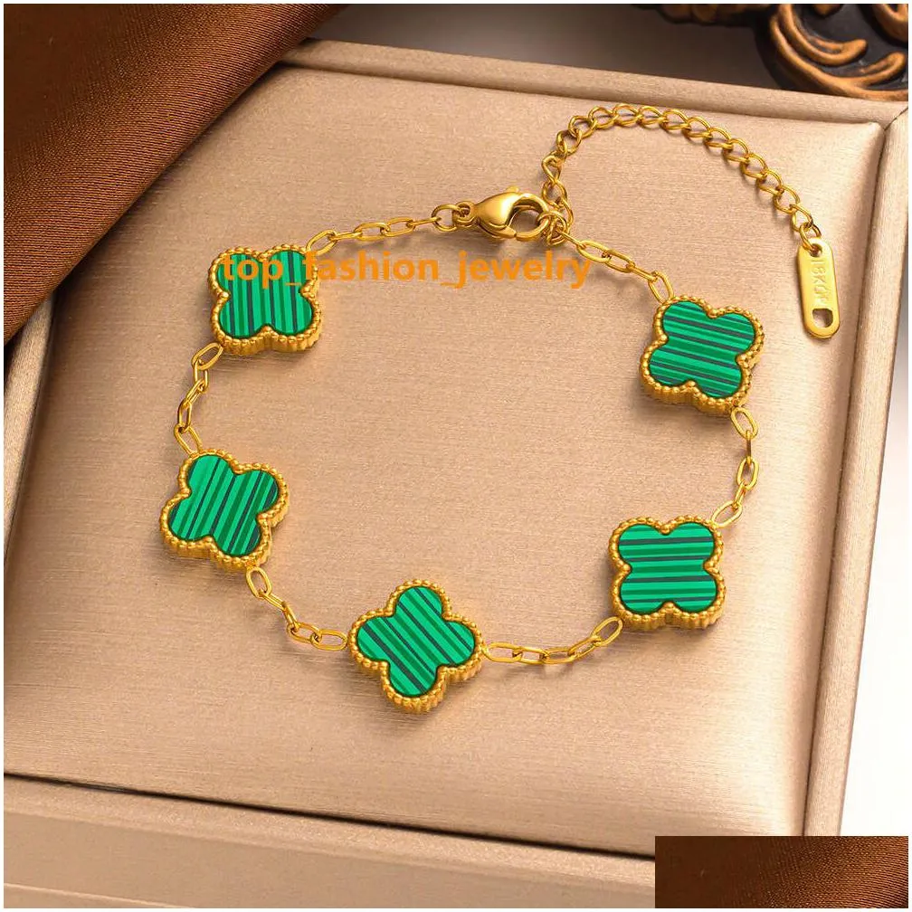 18k gold plated classic fashion charm bracelet four-leaf clover designer jewelry elegant mother-of-pearl bracelets for women and men high