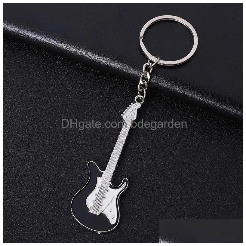 Key Rings Jewellery Accessories Guitar Key Ring Musical Instruments Keys Buckle Originality Pendant Fashion Ornaments Keychains Metal Dh2Ld