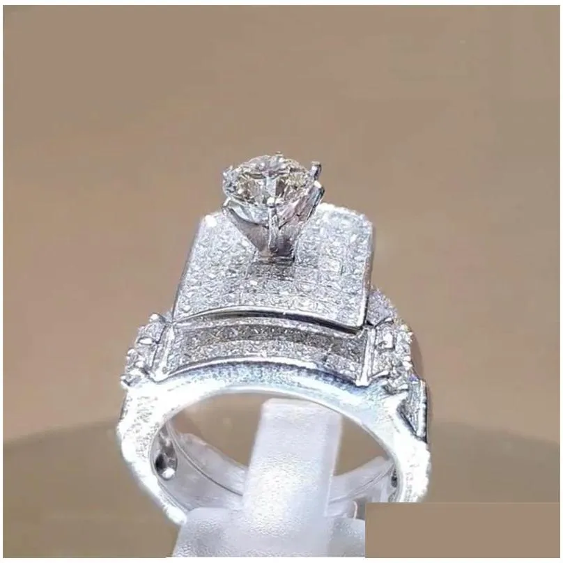 Wedding Rings Luxury Female Big Ring Set Fashion 925 Sier Love Bridal Promise Engagement Vintage Diamond Rings For Women 11U2 Drop De Dhqpt