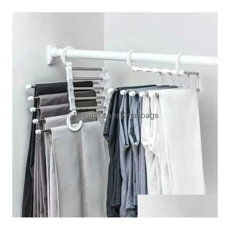 5 layers multi functional clothes hangers pant storage cloth rack trousers hanging shelf non-slip clothing organizer storage rack 2023
