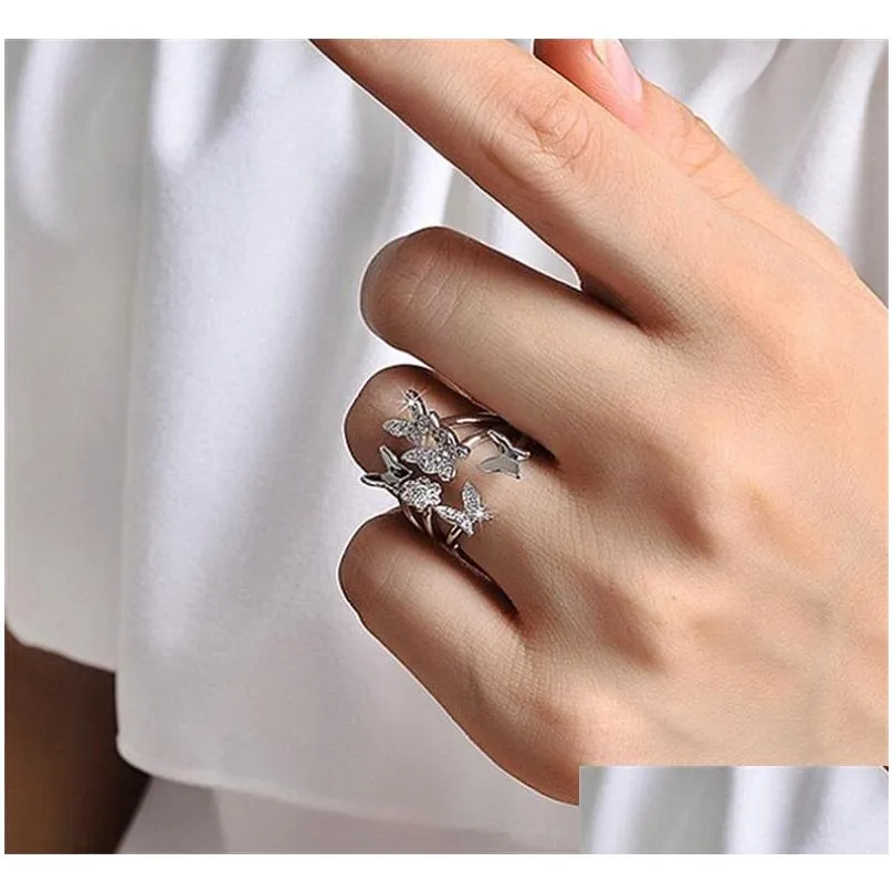 Band Rings Crystal Butterfly Diamond Ring Open Jewelry Wedding Women Rings Fashion 326 J2 Drop Delivery Jewelry Ring Dhfvr