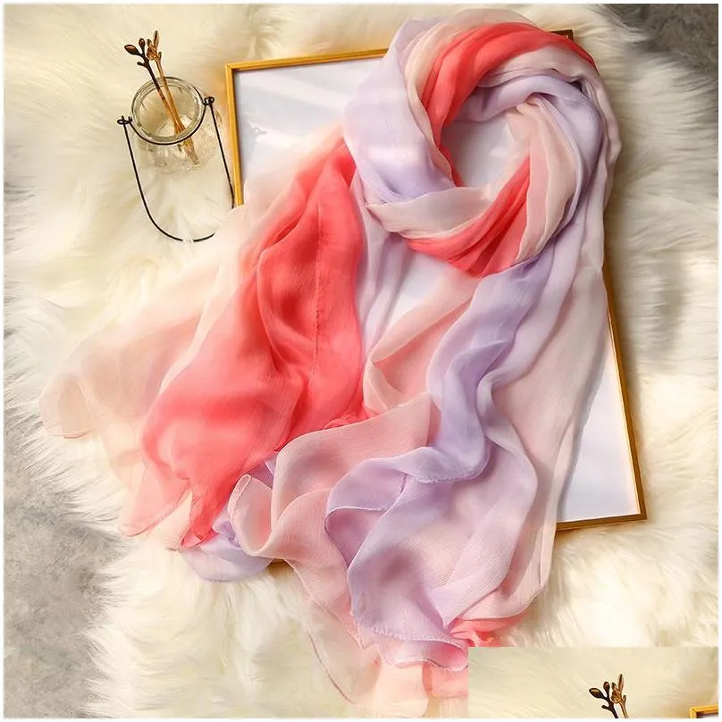 Sarongs Silk Versatile Long Beach Scarf Seaside Sunsn Super Large Shawl Womens Spring And Autumn Mti-Function Summer Thin 2232 Q2 Drop Dhdtx