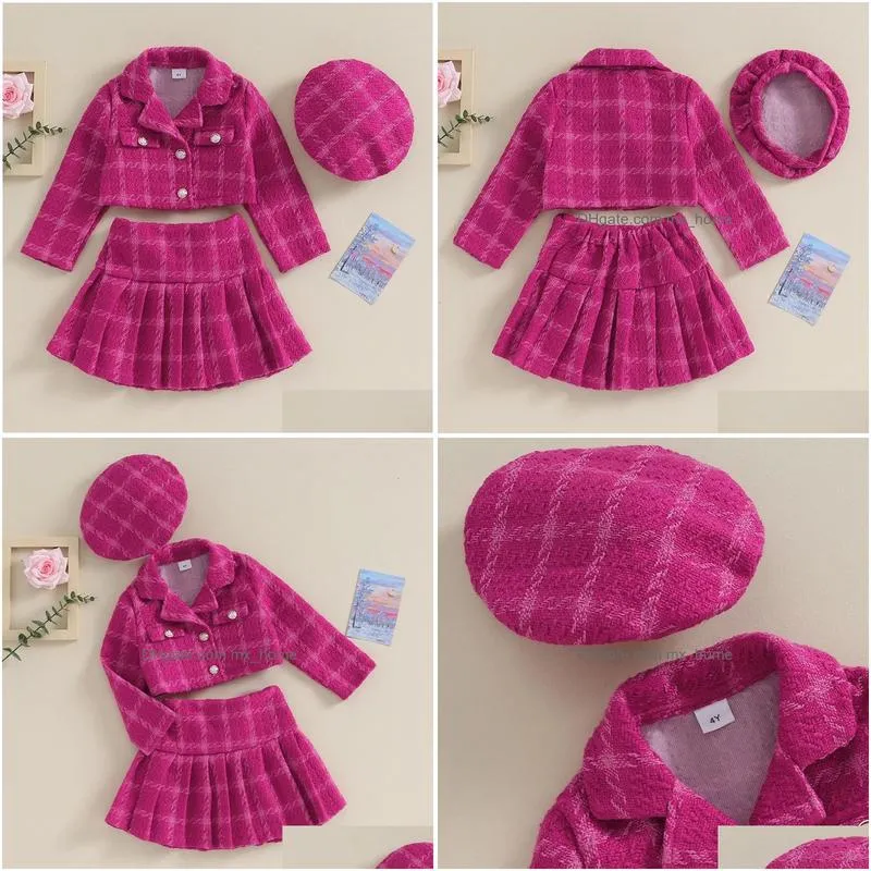 family matching outfits 4 7y fashion kids girls autumn clothes sets 3pcs baby long sleeve button coat pleated plaid skirt hat children warm