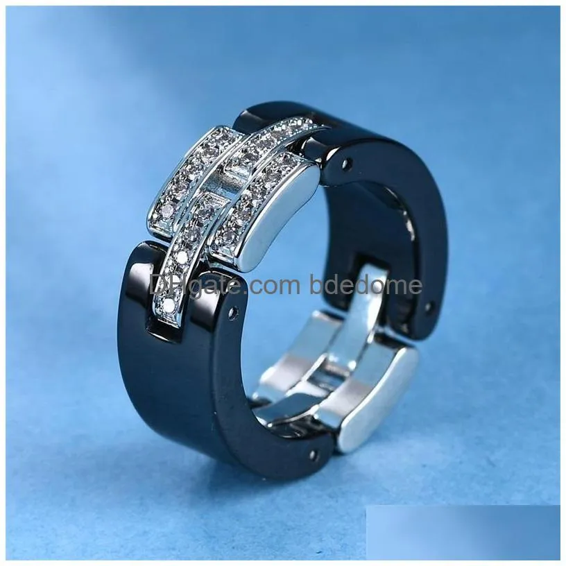 Band Rings Fashion Ceramic Black White Lovers Deformable Ring Bands Diamond Matching Rings For Lover Creative Valentine Gifts Wholesa Dhbvx