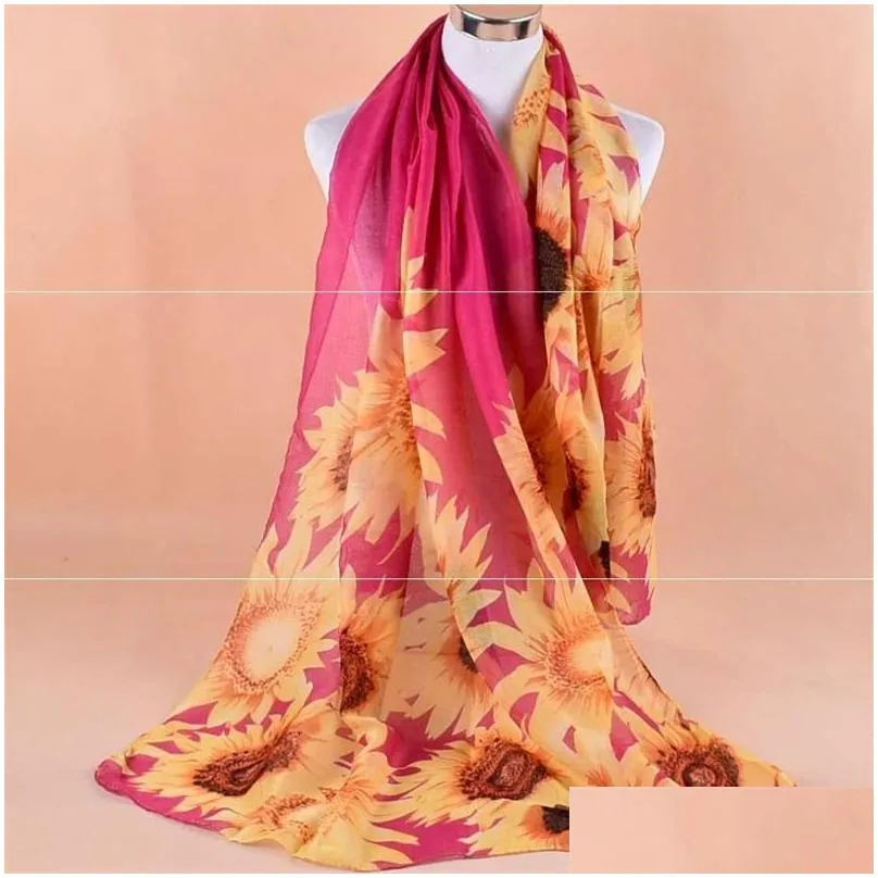 Hats & Scarves Sets Spring Summer Sunflower Scarf For Women Beach Decor Long Neck Shawl Scarves Pograph 2235 Q2 Drop Delivery Fashion Dhlik