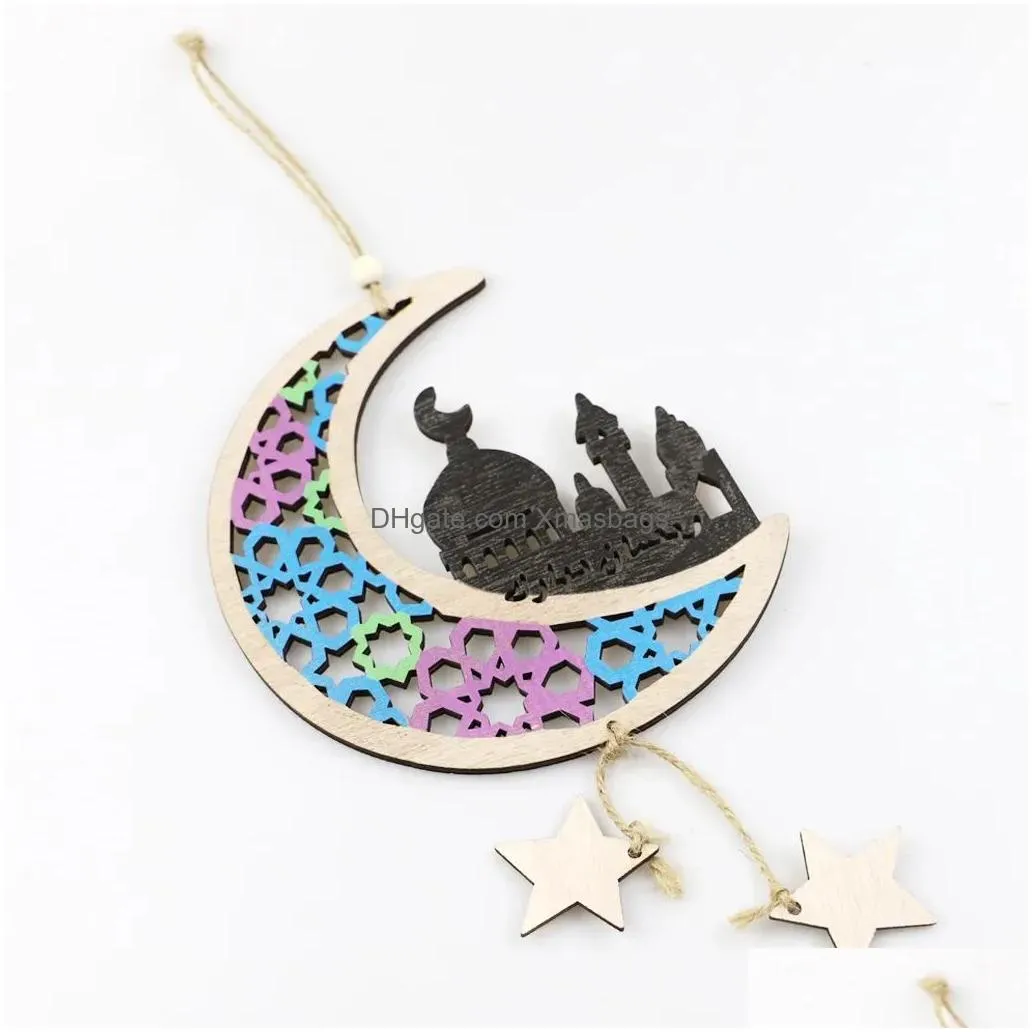 party wooden ornaments ramadan kareem islamic muslim party moon shaped hanging plaque sign 11.23