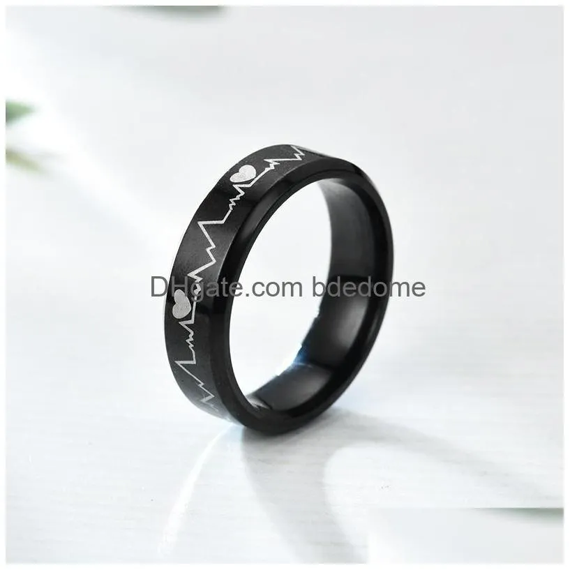 Band Rings Personalized Stainless Steel Band Rings High Polishing Black Heartbeat Ecg Design For Men Wedding Gifts 5-12 113 M2 Drop D Dhw5N