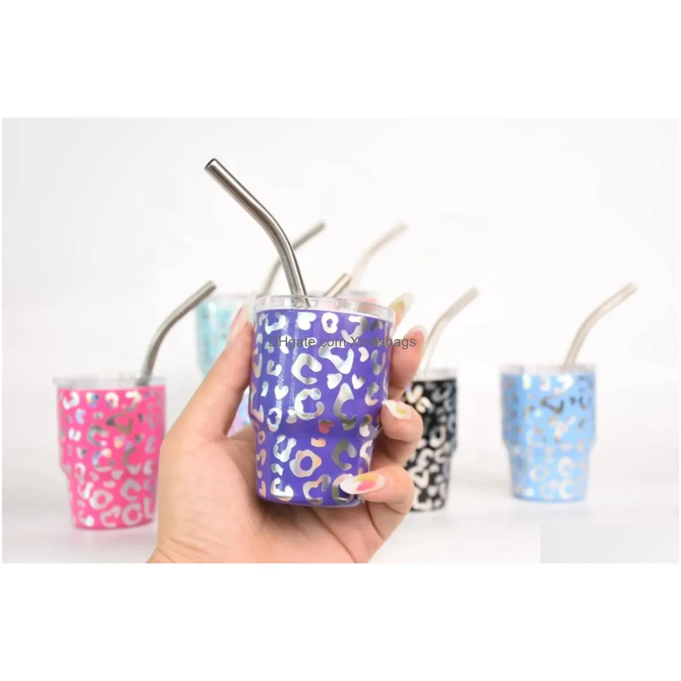 leopard design cute mini mugs 2oz 3oz s glass custom logo mini tumbler with metal straw