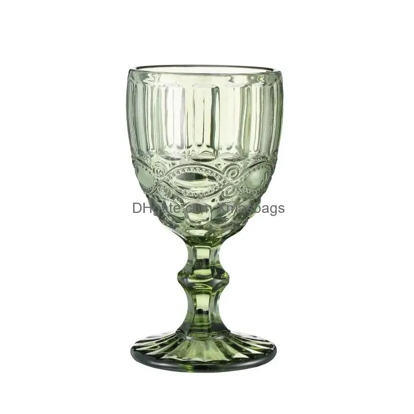 european style embossed wine glass stained glass beer goblet vintage wine glasses household juice drinking cup thickened dhs ship