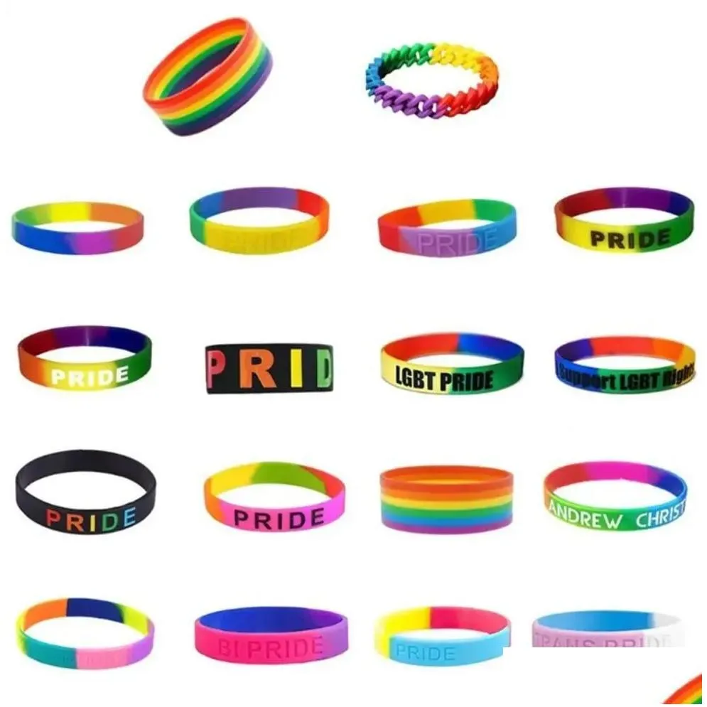 rainbow lgbt pride party bracelet lgbtq silicone rubber wristbands lgbtq accessories gifts for gay & lesbian women men wholesale jn16