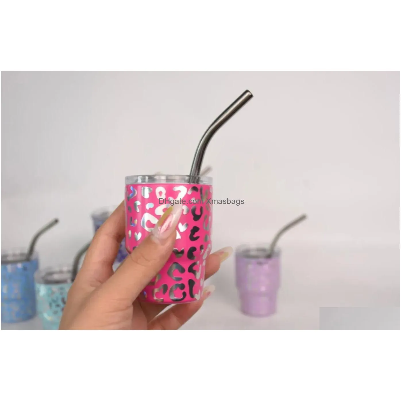 leopard design cute mini mugs 2oz 3oz s glass custom logo mini tumbler with metal straw
