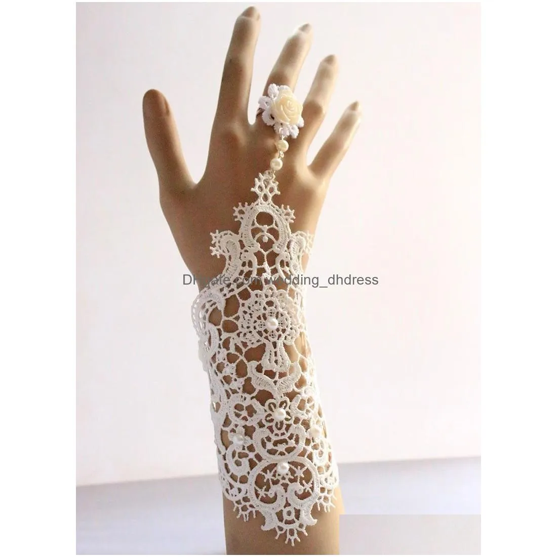  design lace pearl whiteblack wedding gloves bridal gloves bow fingerless wrist length glove wedding accessories9335833