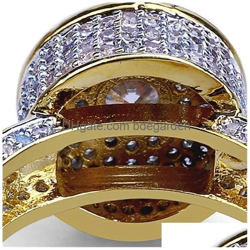 Wedding Rings Custom Cluster Gold Cz Ring Micro Pave Cubic Zirconia Simated Diamonds Hip Hop Rinds Fashion Mens Rings 1004 Q2 Drop De Dhnny