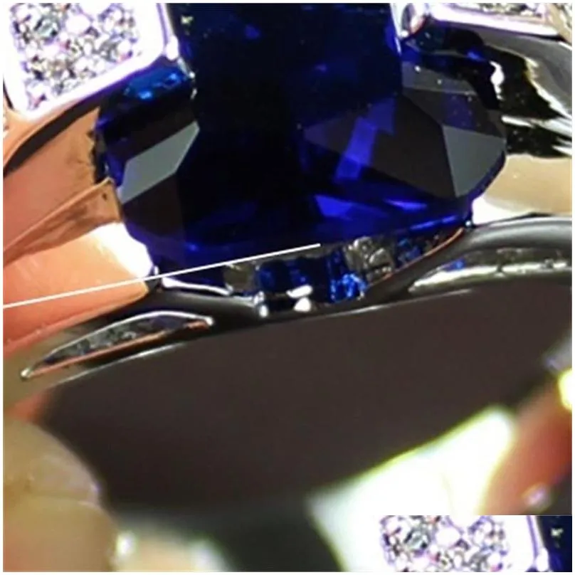 Three Stone Rings Delicate Male 925 Sier Rings For Women Cubic Zirconia Blue Stone Ring Men Index Finger Vintage Fine Jewelry 1357 Q2 Dhgau