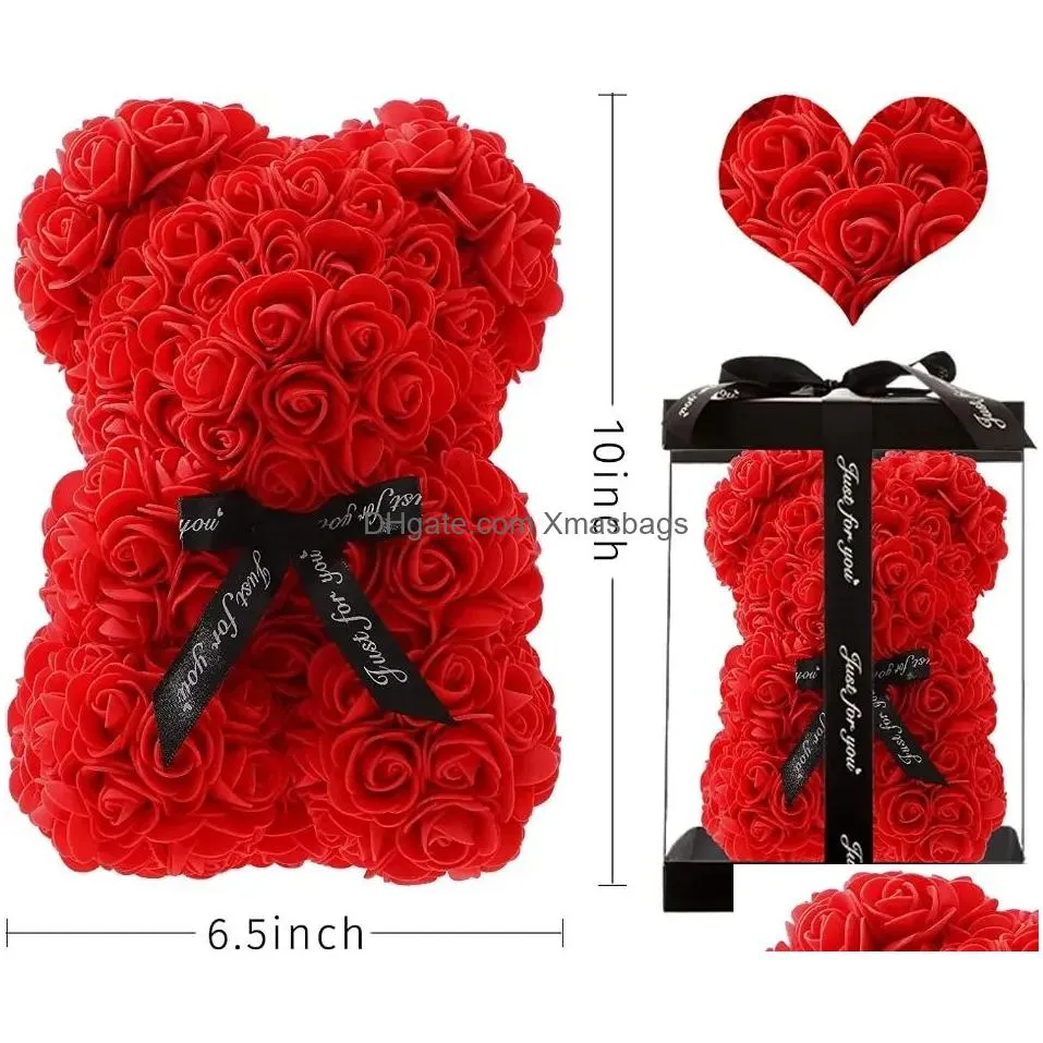 rose bears valentines day decor gifts rose flower bear teddy bear with box gifts for girlfriend anniversary birthday gift for mom