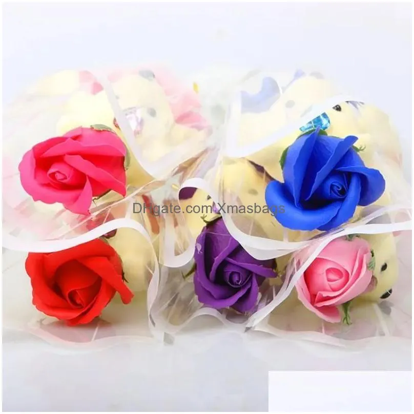 single bear soap flower bear simulation artificial flower rose single rose for valentines day party single bouquet gift fy2448