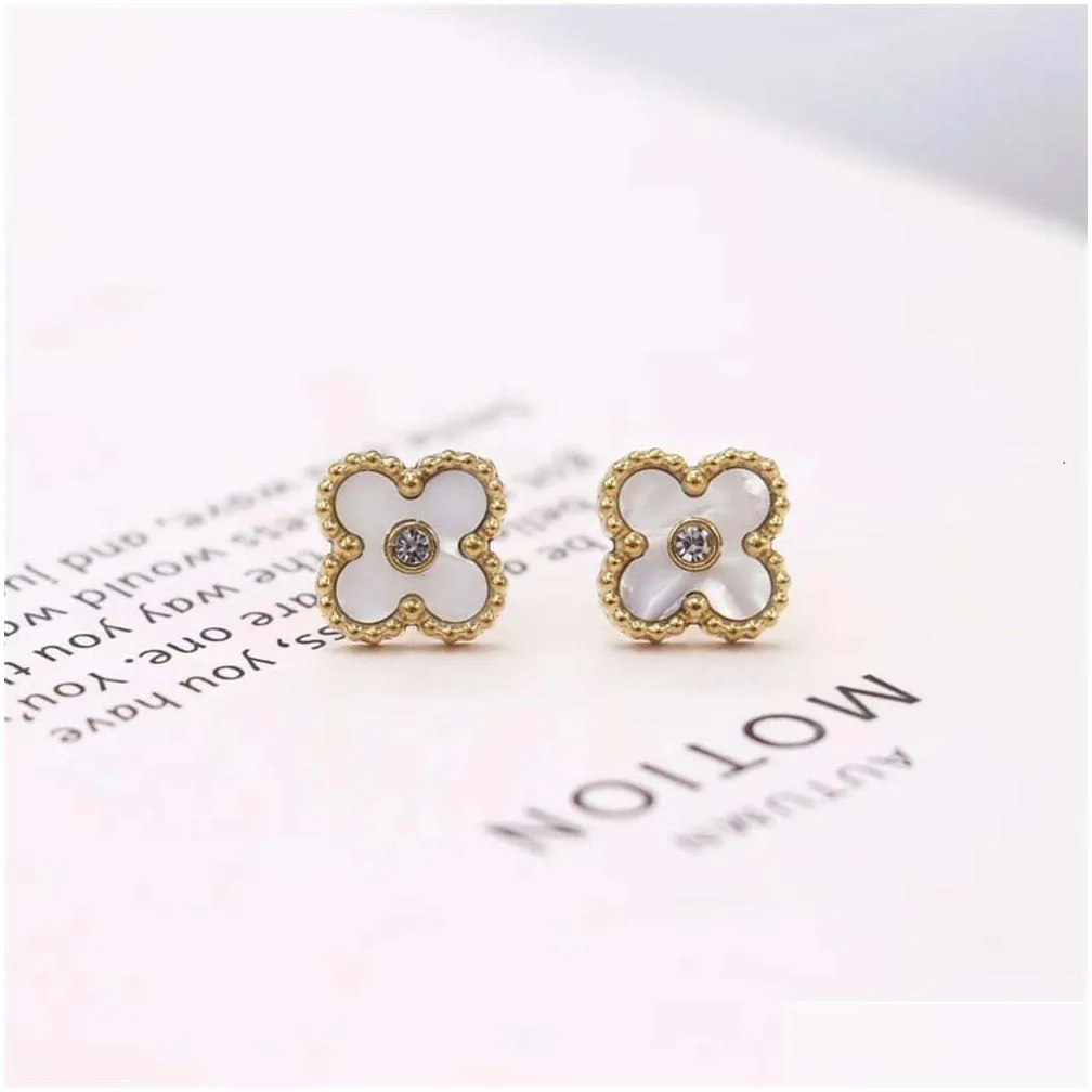  four-leaf clover with diamond stud earrings for women 18k titanium steel allergy prevention earrings