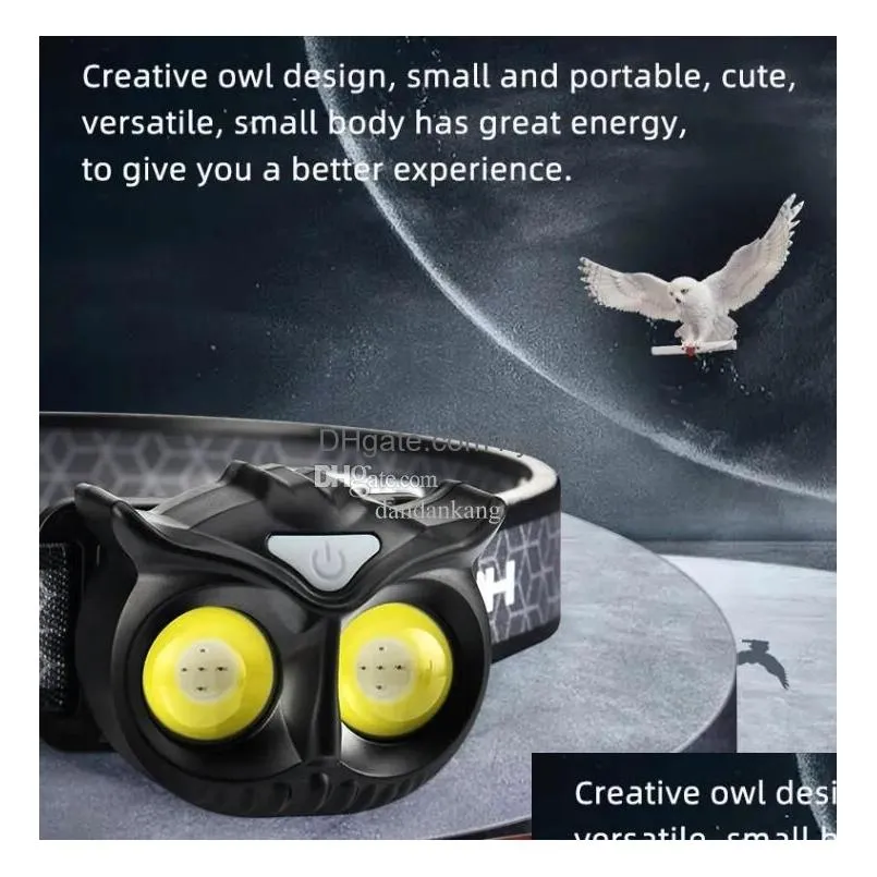 owl cob headlamp type-c rechargeable headlight portable rotating hunting lights usb magnet led head flashlight fishing head lamp