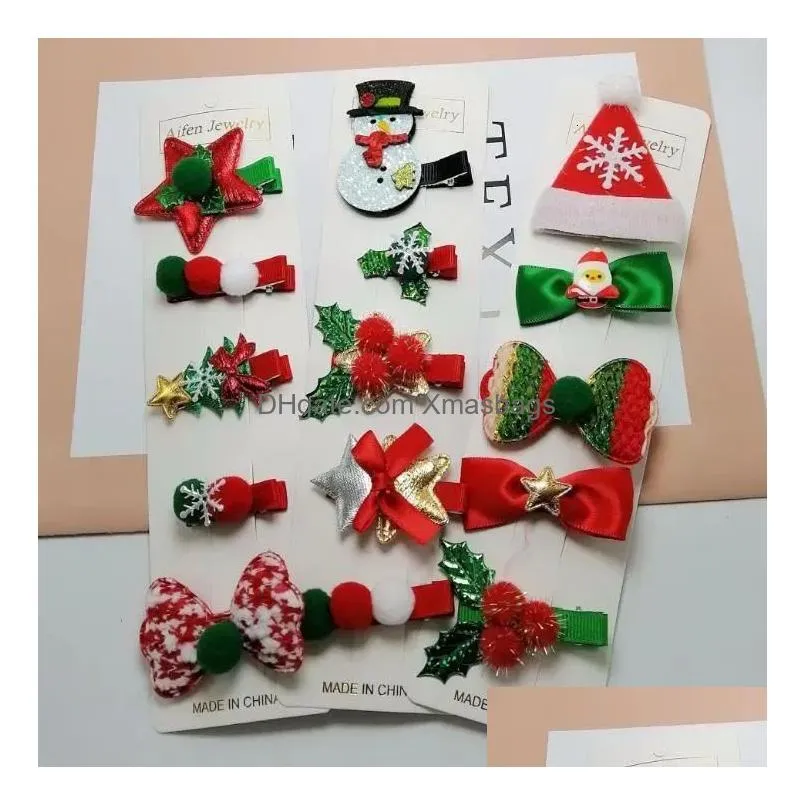 pin 2024 christmas hair s 5 pcs / set cute snowman santa claus hair card girls hair clip accessories in stock13