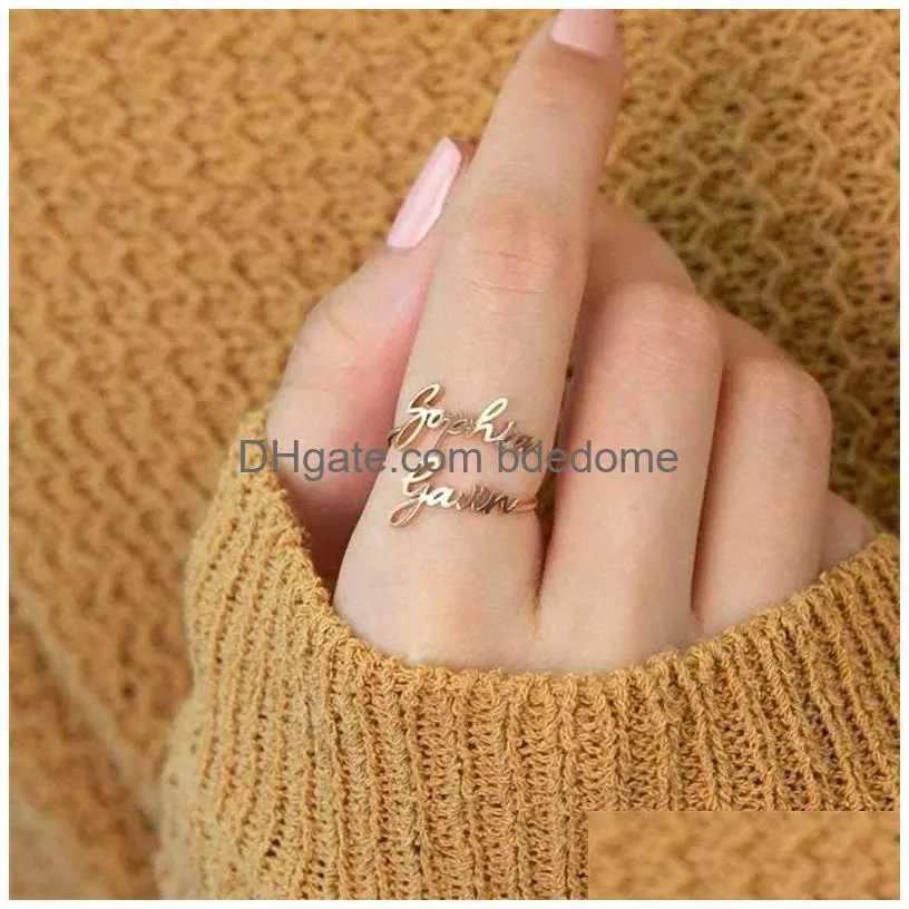 Cluster Rings Two Name Rvs Rings For Women Gold Customized Couples Names On Ring New Mother Daughter Jewelry Poison649 T2 Drop Delive Dhgdw