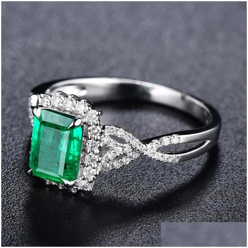 Solitaire Ring Imitate Emerald Square Shape Inlay Rings Fashion Women Engagement Opening Simple Ring Jewelry Gift 763 Q2 Drop Deliver Dhcxk