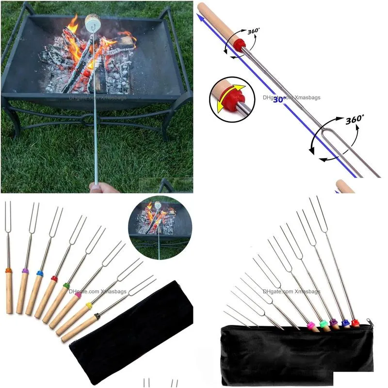 ups camping campfire marshmallow dog telescoping roasting fork sticks skewers bbq forks stainless steel random color 0523