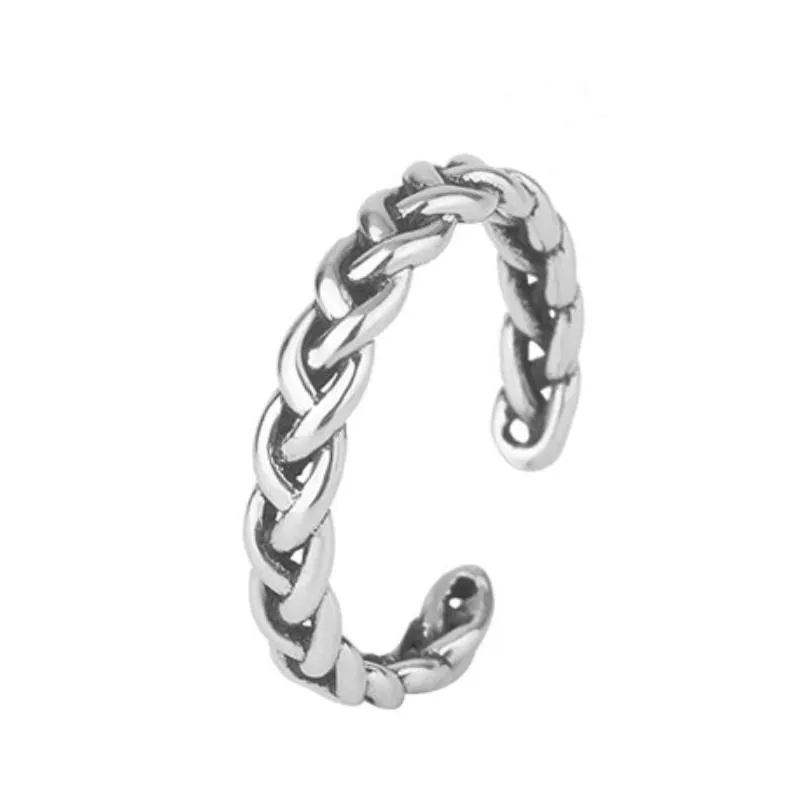 Band Rings Authentic 925 Sterling Sier Ring Vintage Antique Twisted Rope For Women Punk Fine Jewelry Adjustable Retro S925 817 T2 Dro Dhyfk