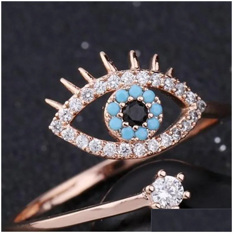 Solitaire Ring Adjustable Ring For Women Rose Gold Color Blue Crystal Evil Eye Wedding Jewelry Girls Party Bague Trendy Fashion Rings Dhxgw