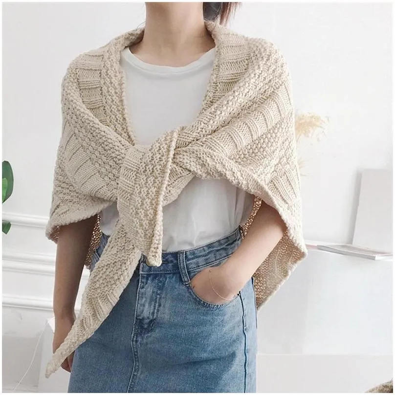 Shawls Women Knitting Wool Fashion Shawl Autumn And Winter Lady Pure Color Keep Warm Triangar Scarf 24 5Jm J2 Drop Delivery Fashion Ac Dht46