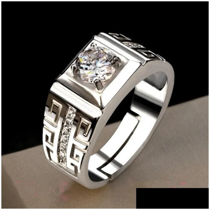 Solitaire Ring Men Jewelry Platinum/Gold/Rosegold Plated Solitaire Bezel Set Cz Crystal Groove Band Pinky Ring Us Size8-10 583 Z2 Dro Dh2Tc