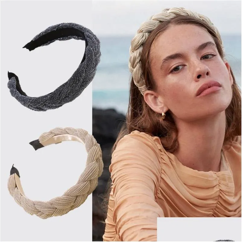 hair accessories solid color velvet braid headband korean twists hairband girls cross knot bands fashion for women